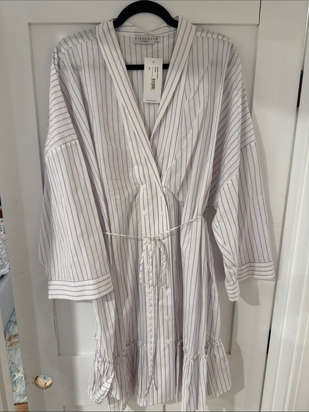 Harshman Size xxl Striped Button-Front Shirt Dress in White and Purple (box15)